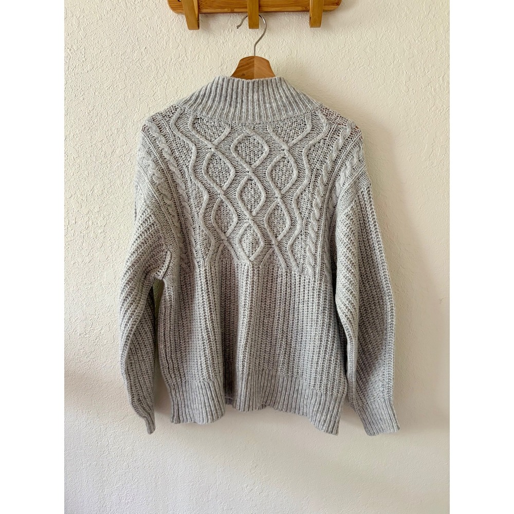 A New Day Womens XS Gray Cable Knit Mock Neck Sweater Fisherman Cottagecore